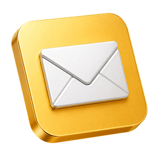 Sur la page de contact, icône décorative 3D montrant une enveloppe de courrier